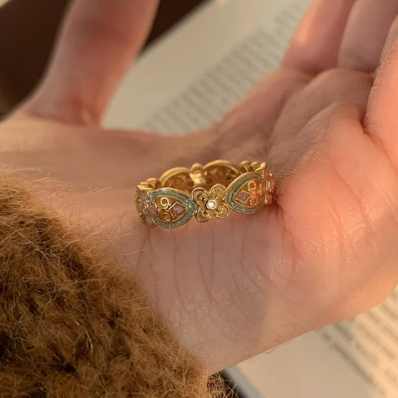 Antique gold craftsm enamel colorful flower bracelets for women  hollowed out Embossed design Court style bangles Hanfu jewelry