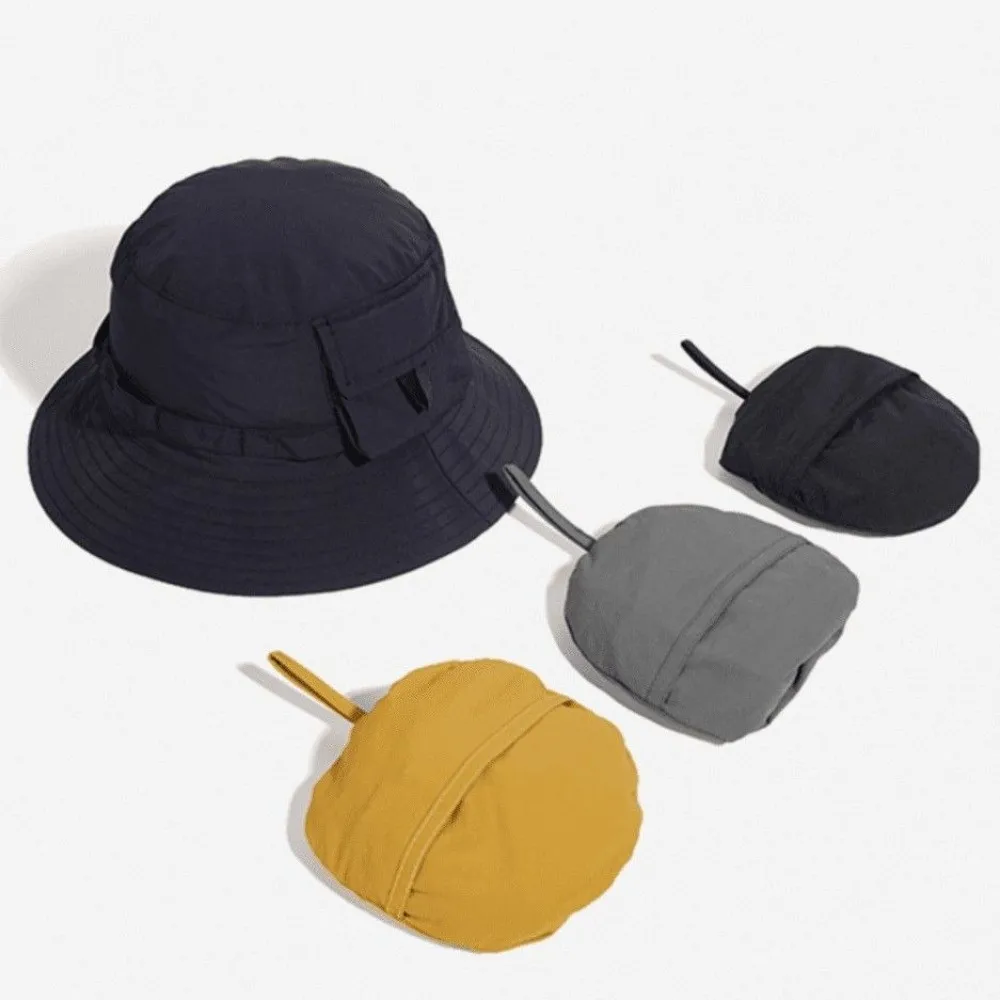 Anti-UV Foldable Bucket Hat Breathable With Storage Bag Waterproof Sun Hat Pocket Design Polyester Quick Drying Fisherman Hat