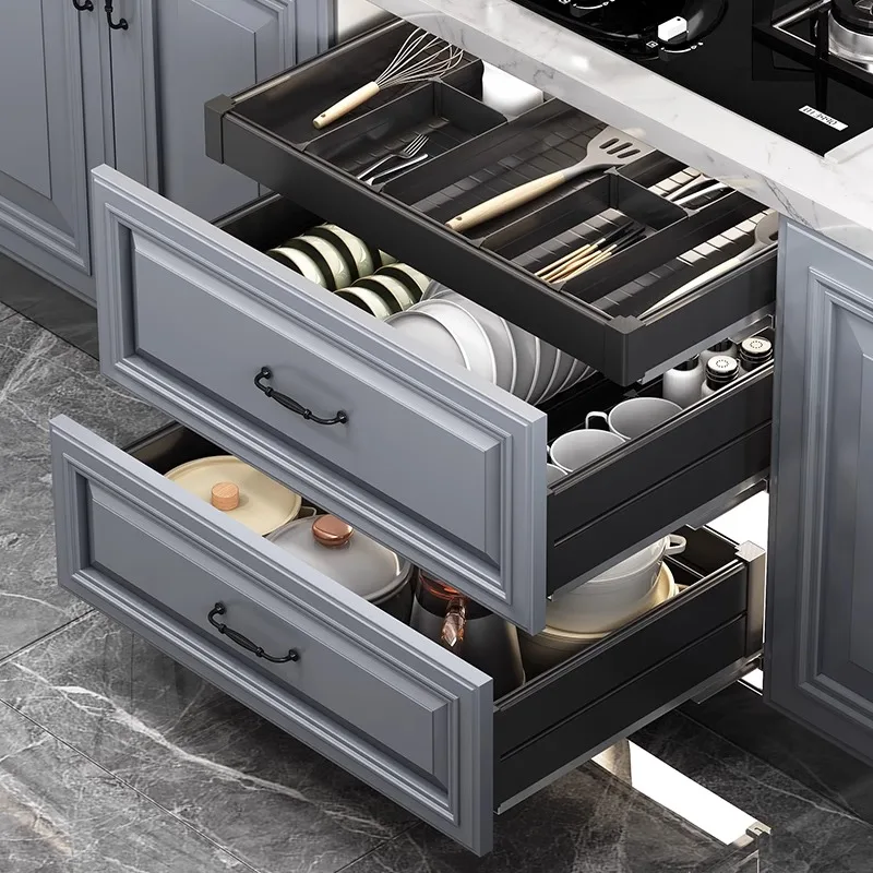 

Kitchen cabinets, bowl baskets, three-layer drawers, cabinets, inner shelves, aluminum alloy dishes, racks, tools, seasoning