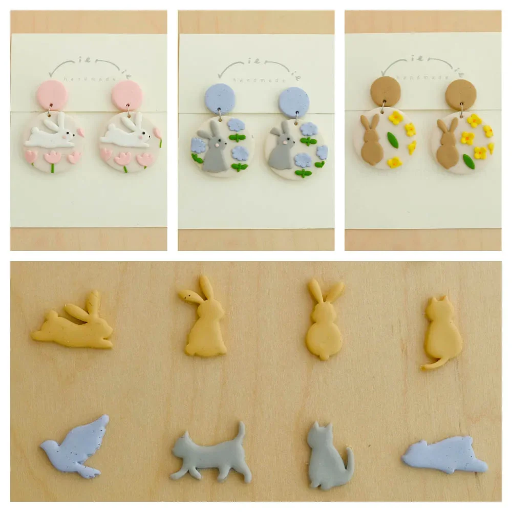 Animal Shaped Polymer Clay Cutters Easter Rabbit Bunny Bear Pigeon Cat Pattern Soft Pottery Clay Mold for Earring Jewelry Making