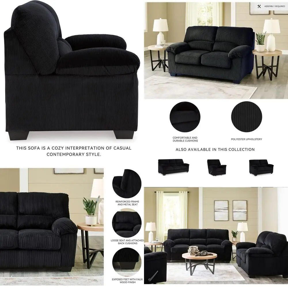 

Contemporary Loveseat for Living Spaces, Black