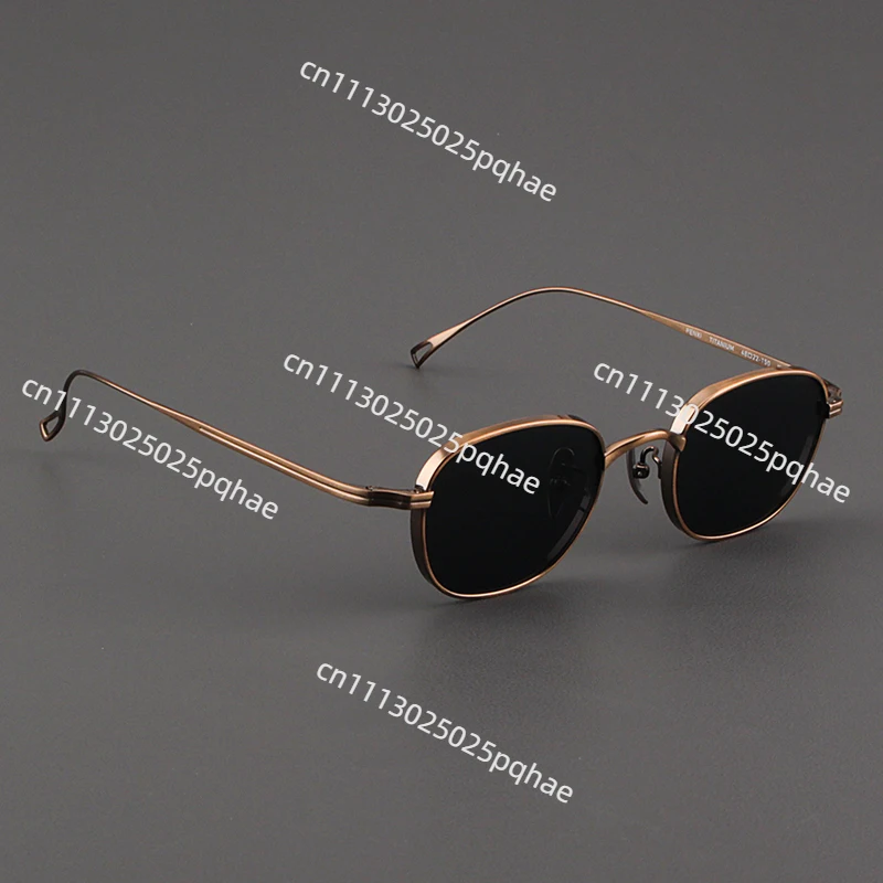 Pure titanium sunglasses for women, oval light brown glasses, light Japanese sunglasses for men