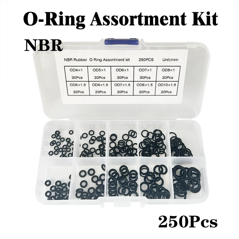 

CS 1/1.5mm OD 4~10mm Nitrile rubber sealing O-ring NBR oil resistant and high temperature resistant black gasket 250Pcs/ 1box