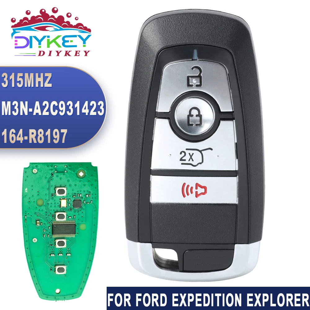 

DIYKEY 164-R8197 M3N-A2C931423 For Ford Expedition Explorer 2018 2019 2020 Edge Bronco 2021 2022 4 Buttons Smart Remote Key Fob