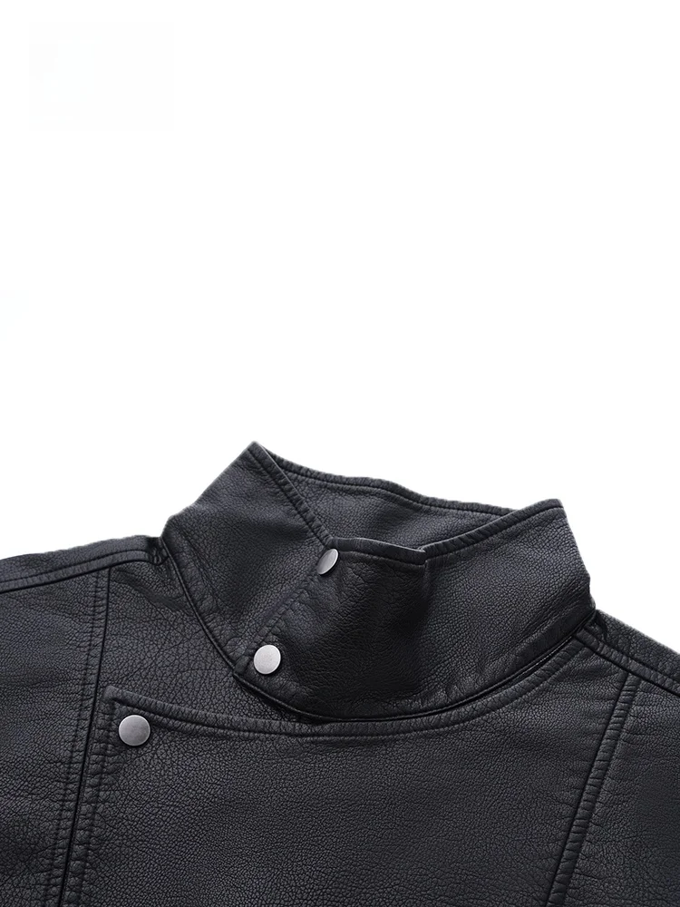 Jaqueta de Couro Feminina GOFAR com Gola Alta e Cordão Ajustável, Estilo Motoqueira, Elegante e Versátil, 4338