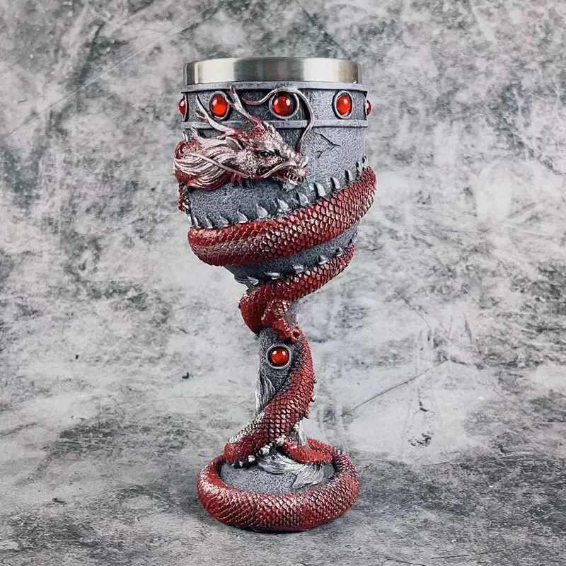 3D Sculpture Personalized Chinese Dragon True Dragon Goblet High Appearance Stainless Steel Tank Chinese Vintage Resin Wine