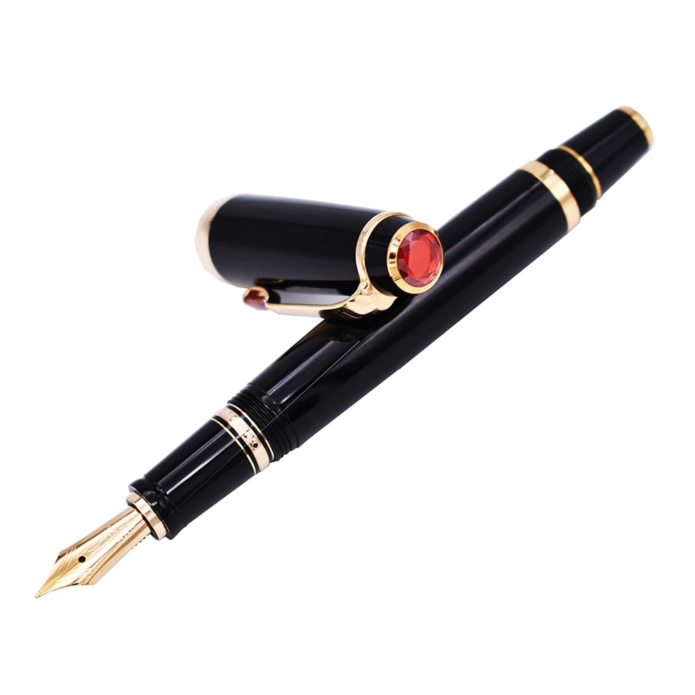 

Crocodile 2060 Resin Black Fountain Pen Iridium Medium 0.7mm Ruby on Top with Golden Clip Writing Gift Pen for Office Business