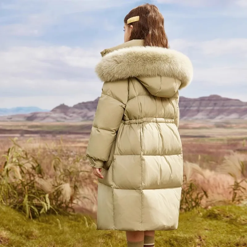 Winter Girls' New Solid Color Plush Thickened Hooded Collar Long Versatile Fashion Show Windproof and Warm Cotton Clothes