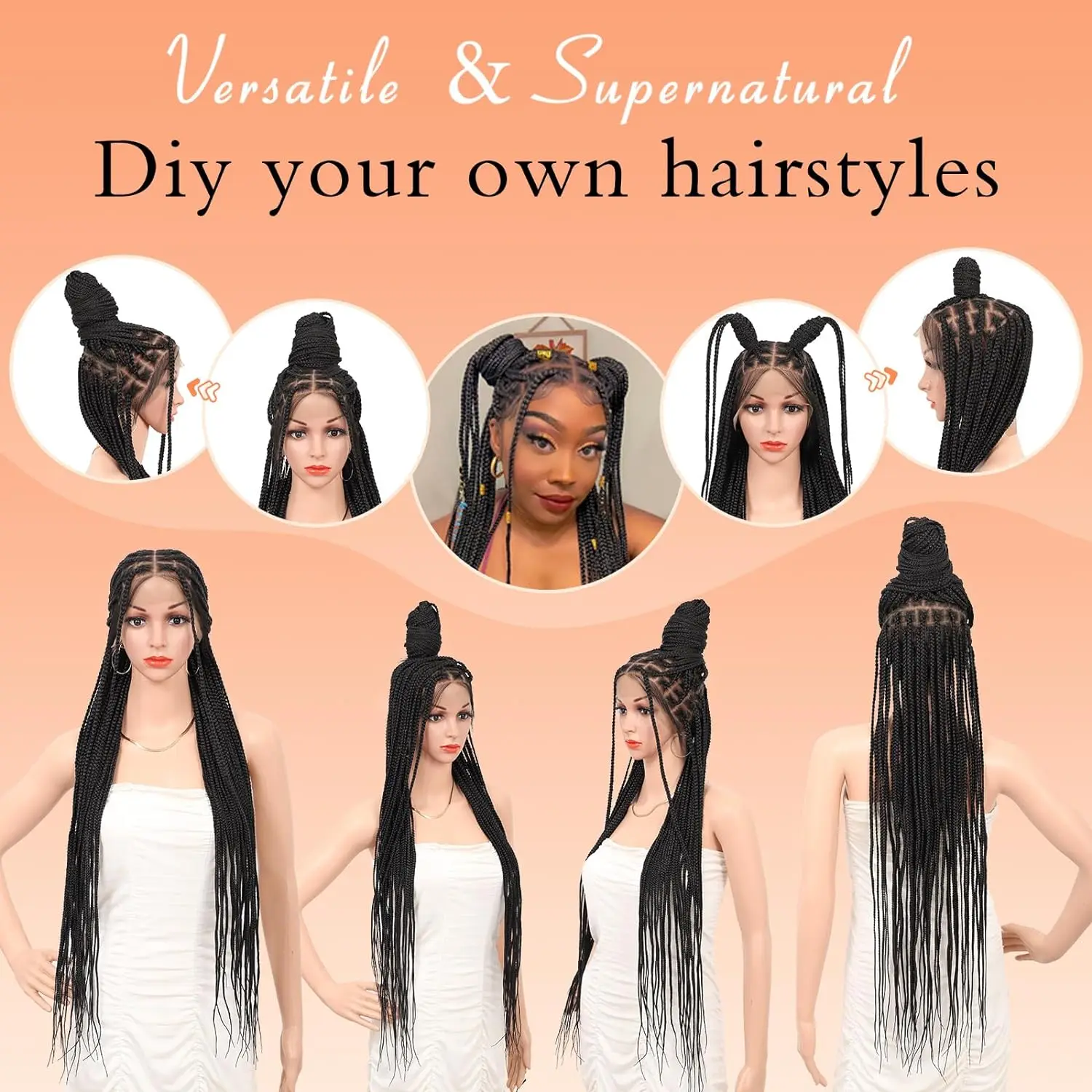 Synthetic Long Full Lace Knotless Box Braided Wigs for Black Women Twisted Braids Lace Frontal Black Cornrow Wig with Baby Hair image 5