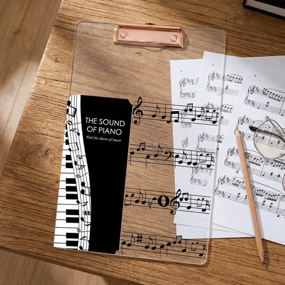 Picture 4: Music Theme Paper Clip Board Thickened Transparent A4 File Folder Writing Tablet Creative Writing Clipboard