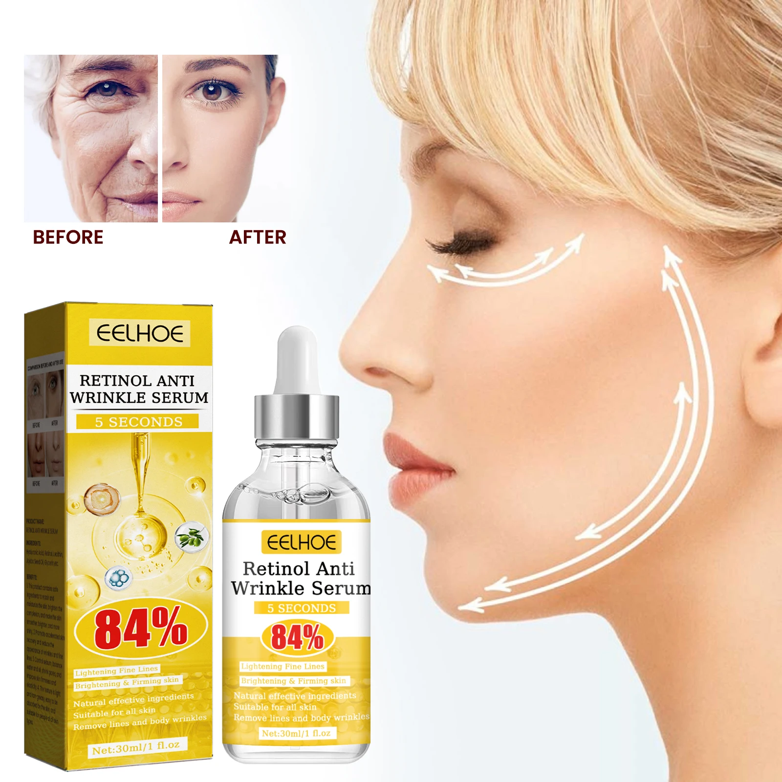 Retinol Wrinkle Remover Face Serum Instant Lifting Firming Fade Fine Lines Anti Aging Whitening Moisturizing Brighten Skin Care