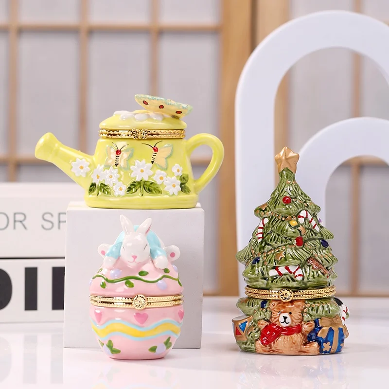 Kettle Christmas tree jewelry box jewelry rabbit storage cake ceramic jar small ornaments birthday gift