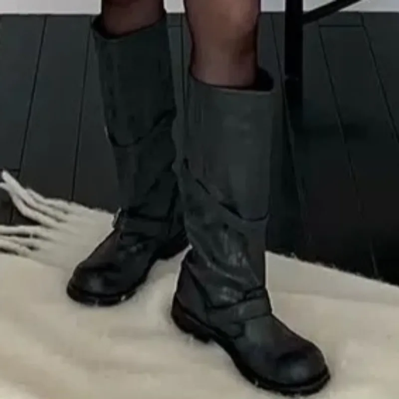 أحذية عالية للنساء 2025 موضة جولة تو مصمم في الهواء الطلق مريحة المشي منتصف العجل الأحذية مأدبة حفلة أحذية تشيلسي عادية