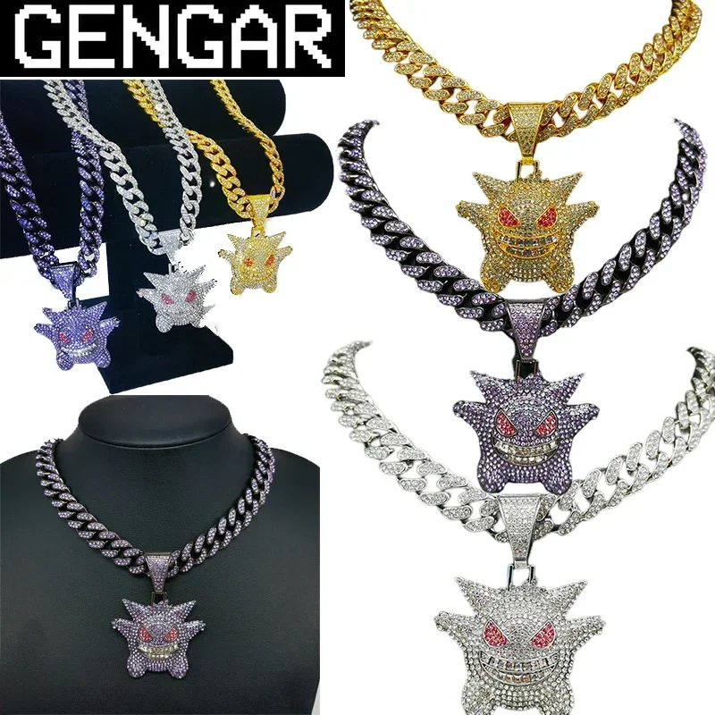 Anime Pokemon Gengar 2D Gold Silver Metal Pendant Necklace Men Trendy Simple Chain Men Women Necklace Jewelry Students Gift New