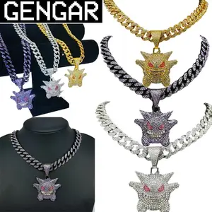 Pokemon gengar 925 silver iced newest pendant & 2mm Franco chain