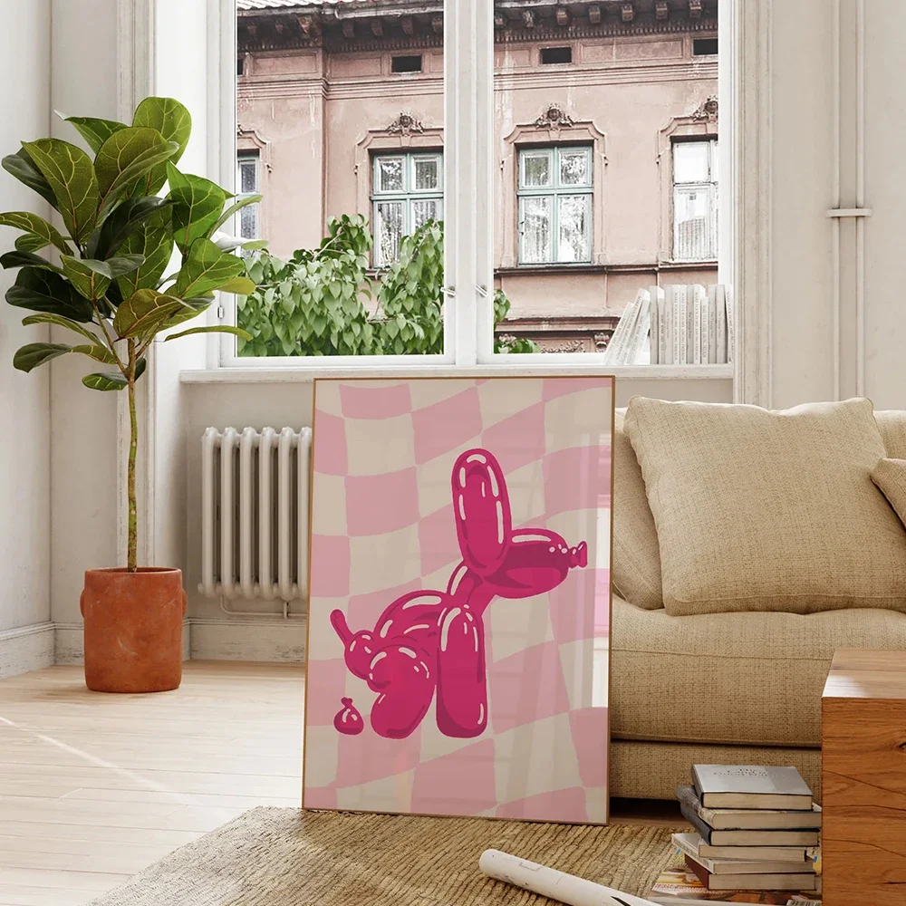 Modern Pink Balloon Dog Poster Dorm Preppy Eclectic Print Modern Maximalist Teenager Room Decor Living Room Bedroom Home Decor