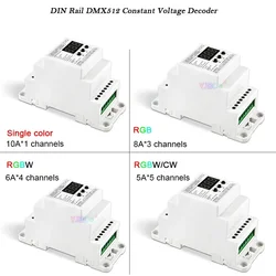 1CH 3CH 4CH 5CH DIN Rail Constant Voltage DMX512 Decoder 12V-24V DMX512/1990 PWM RJ45 Single color/RGB/RGBW/RGBCW LED Controller