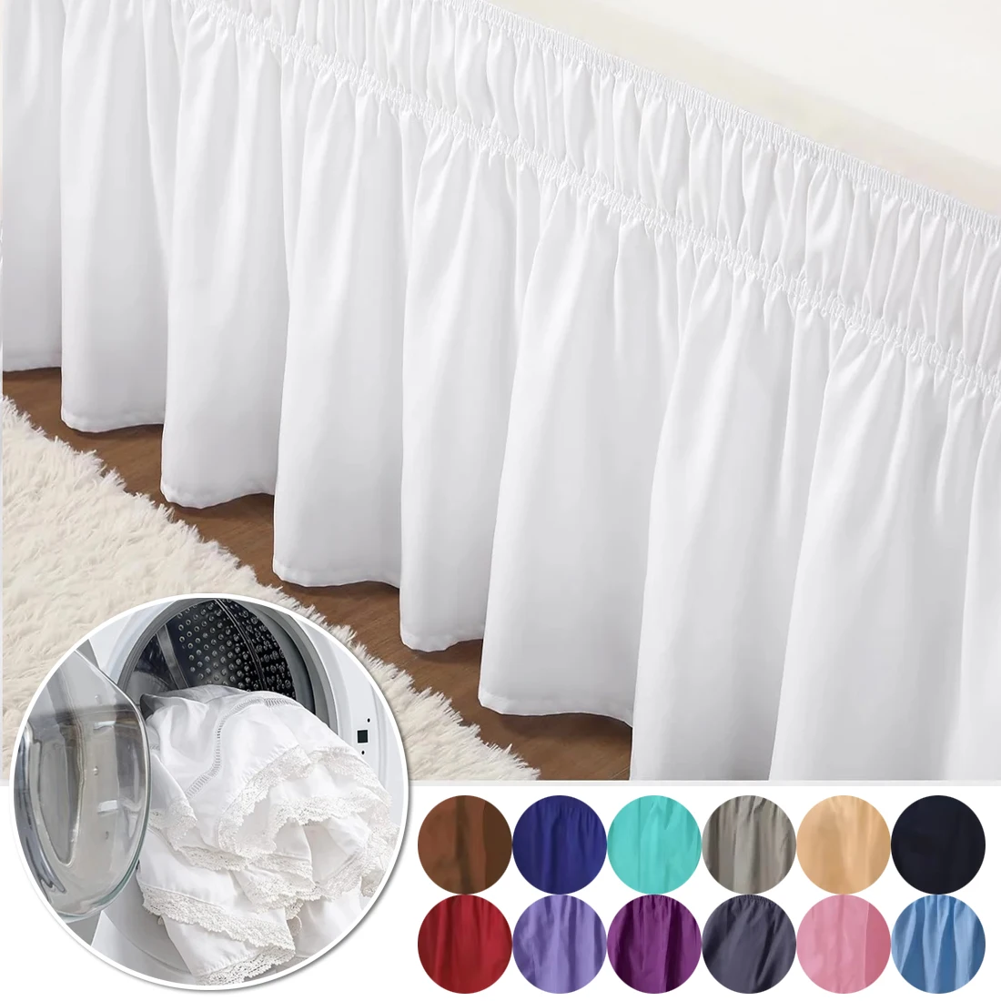 

Wrap Around Ruffled Lace Bed Skirt - for Queen Size Beds with 15in. Drop - Solid Color Machine Washable Bedskirt Bed Frame Cover