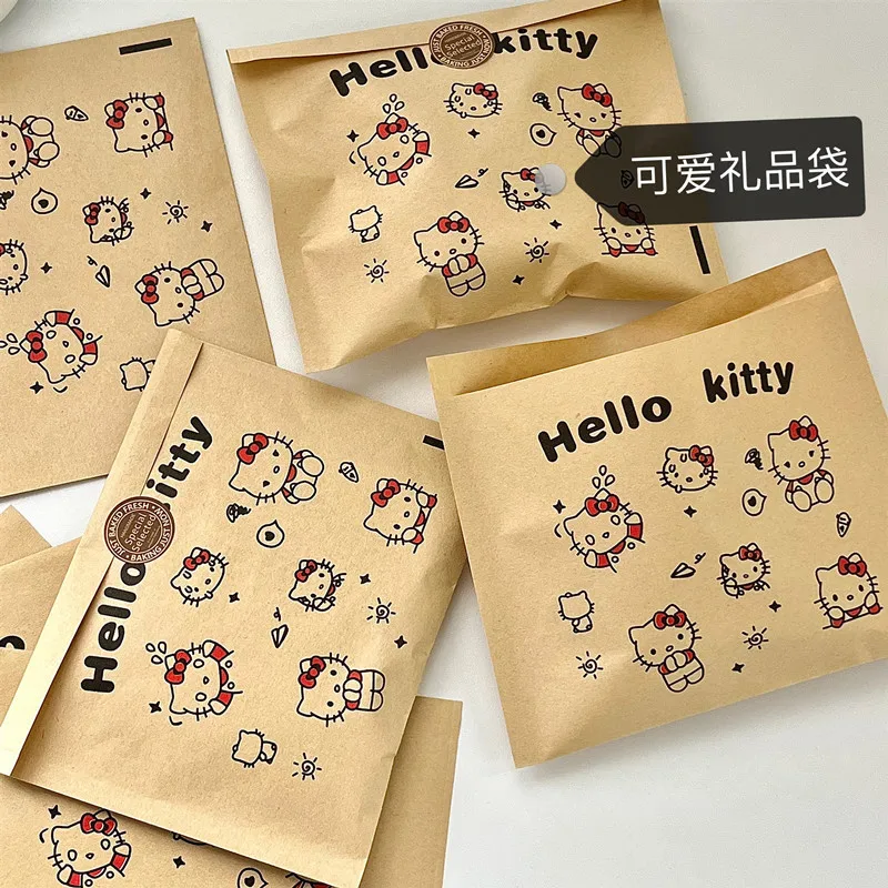 10Pcs Cartoon Hello Kitty Kraft Paper KT CatThickened Gift Bag Food Packaging Bags LargeCapacity Snacks Bags