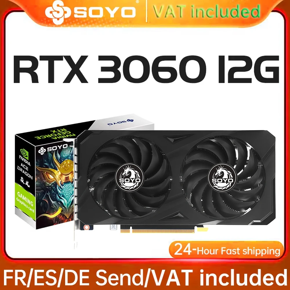 SOYO New Gaming Graphics Cards NVIDIA GeForce RTX 3060 12GB GDDR6 192 Bit Desktop GPU Video Card Computer components
