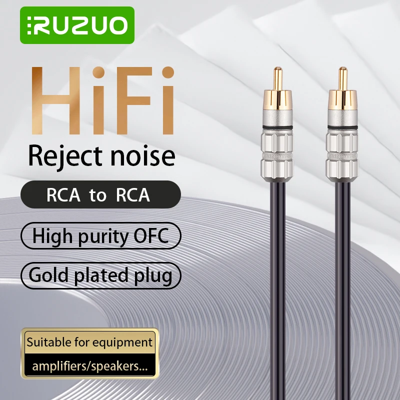 RUZUO-Cable de Audio Digital Hifi RCA 5,1 estéreo OFC RCA a RCA Coaxial, Cable de altavoz macho para amplificador DAC DVD 0,5 m 1m 2m