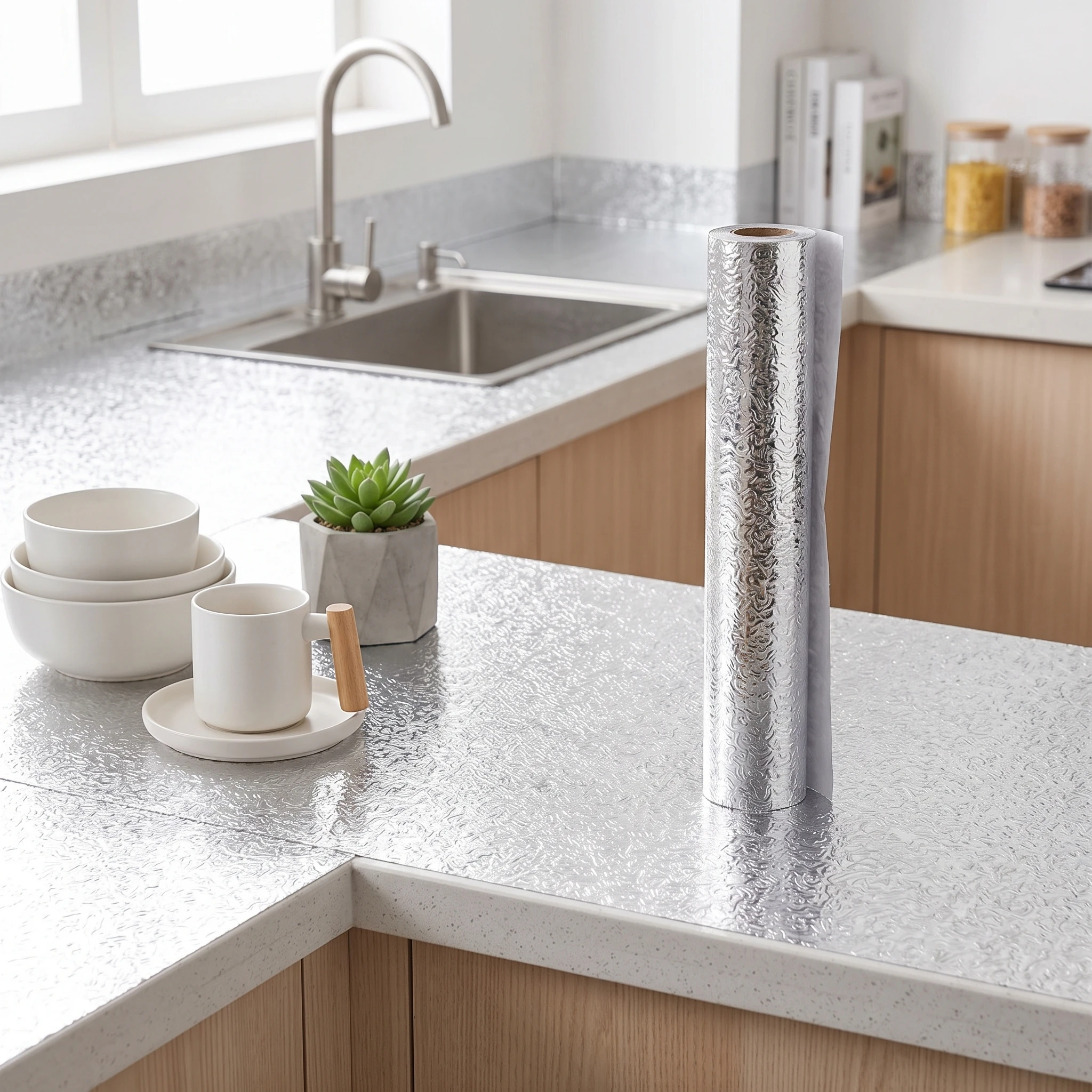Smart Home Film - Brushed Silver Self-Adhesive Wallpaper, Fireproof and