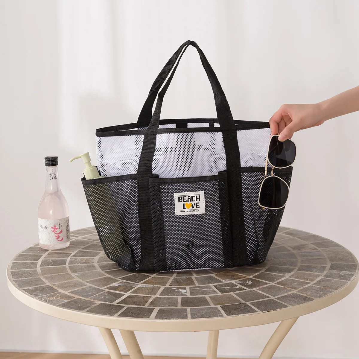 Torba siatkowa na podróże, sport, jogę, plażę, torba na basen, duża torba do przechowywania przybory do kąpieli i kosmetyków