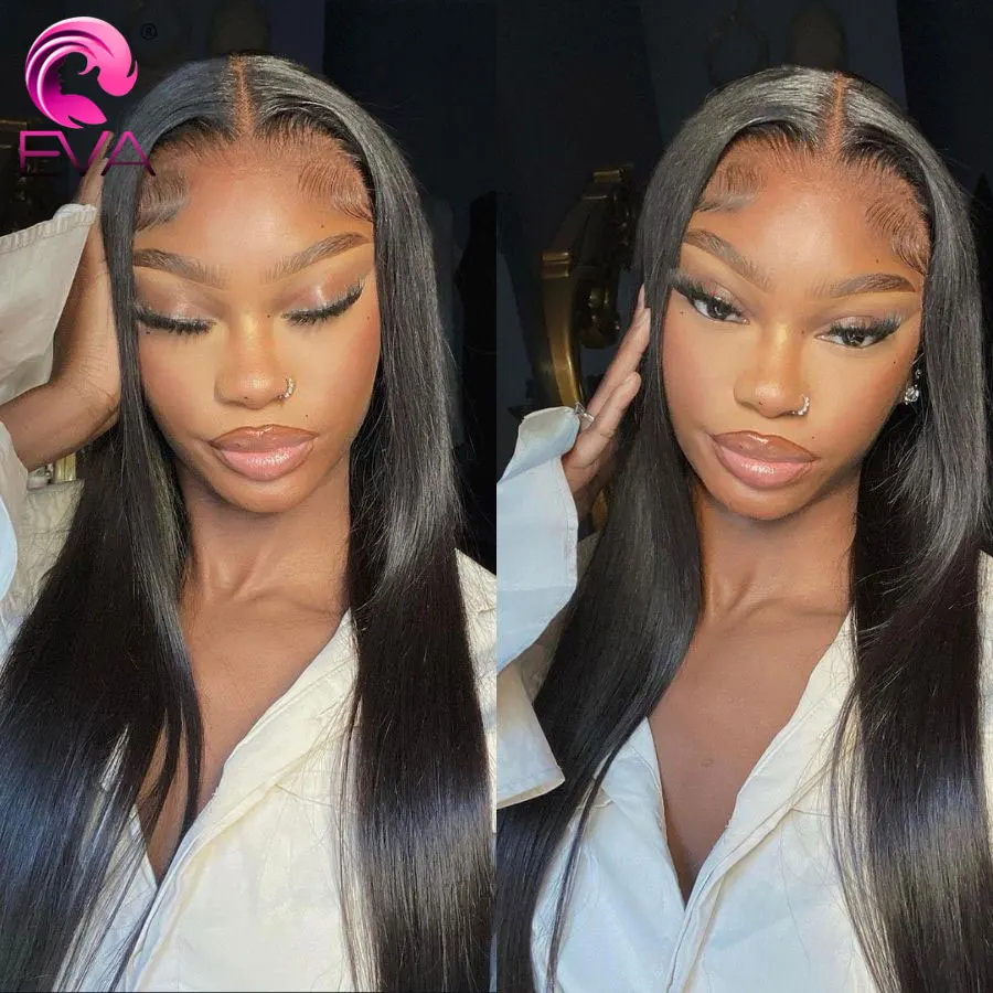 Eva Hair-Glueless Straight HD Lace Wig, Parte Profunda, Pré Arrastado Fechamento HD, Perucas de Cabelo Humano, Invisible HD, 2x6