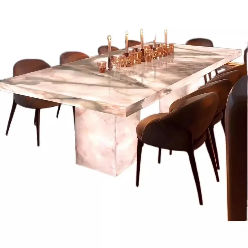 Jade dining table, luxury stone dining table for home use, rectangular marble dining table feeling
