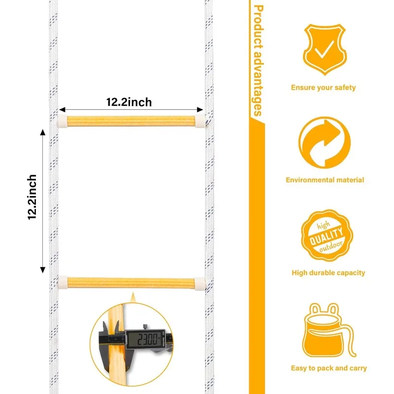 Fire Escape Ladder Flame Resistant Safety Extension Rope Ladder with 2 Hooks, 3 to 7 Story Homes Reusable Compact Portable