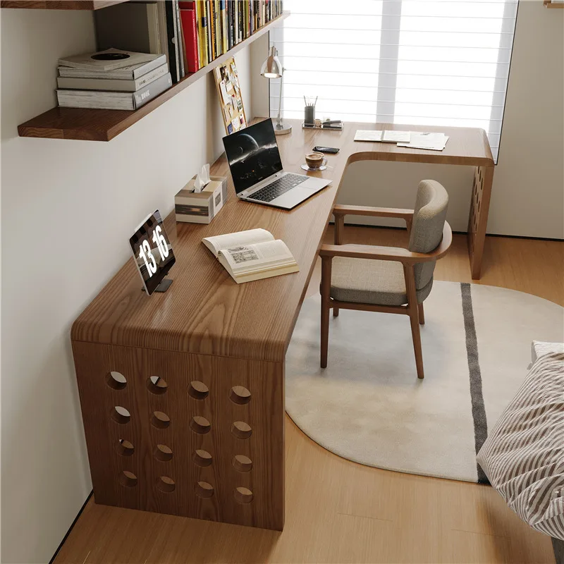 All solid wood cave table L-shaped corner desk single double window computer desk corner long corner table workbench