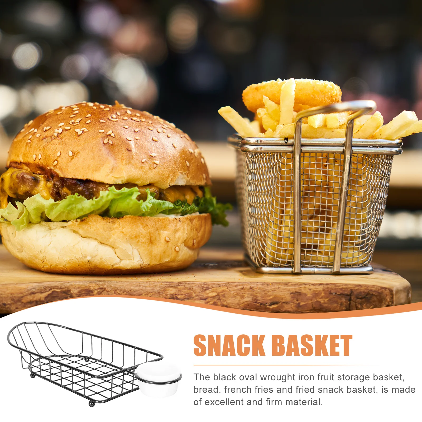 

1Set Iron Fruit Basket French Fries Holder Boat Shape Snack Basket for Hotel Restaurant Home Tableware Food Serving Dish
