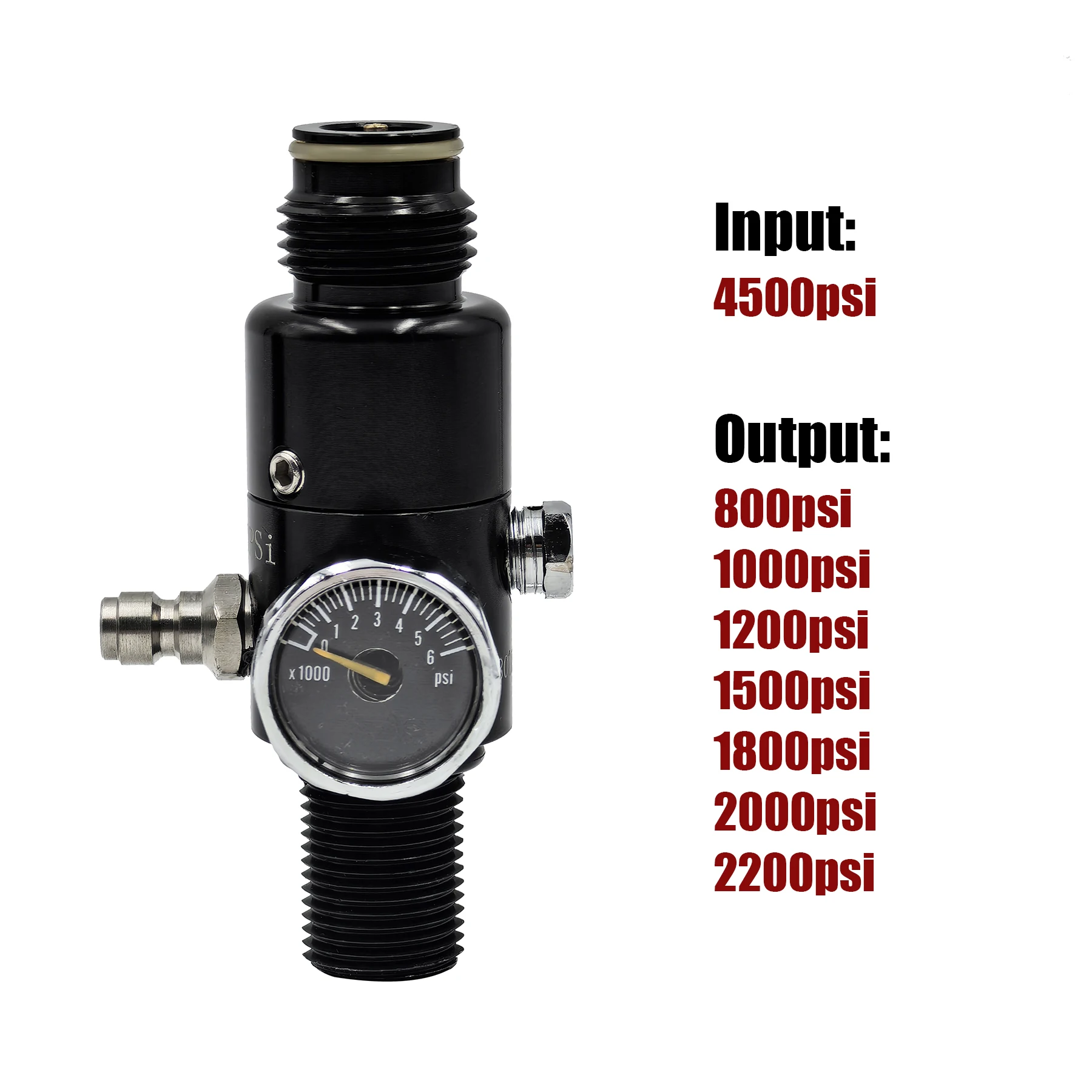 HPA 4500psi Cylinder Air Tank Regulator Valve Threads M18*1.5 or 5/8-18UNF Output 800psi to 3000psi Diving Mountain Climbing