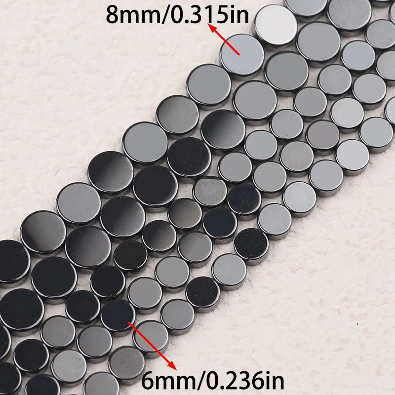 6/8mm Black Hematite coins Natural Stone Flat Round loose sapcer beads For Jewelry Making Necklace Bracelet DIY Accessories 15\'\'