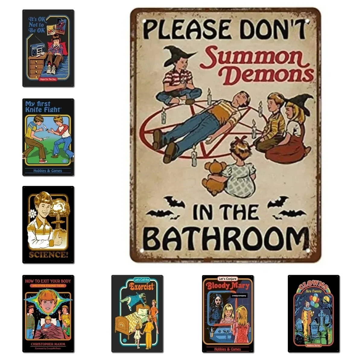 Please Don\'t Summon Demons in The Bathroom My First Knife Fight Steven Rhodes Horror Metal Tin Signs Funny Cool Home Wall Decor