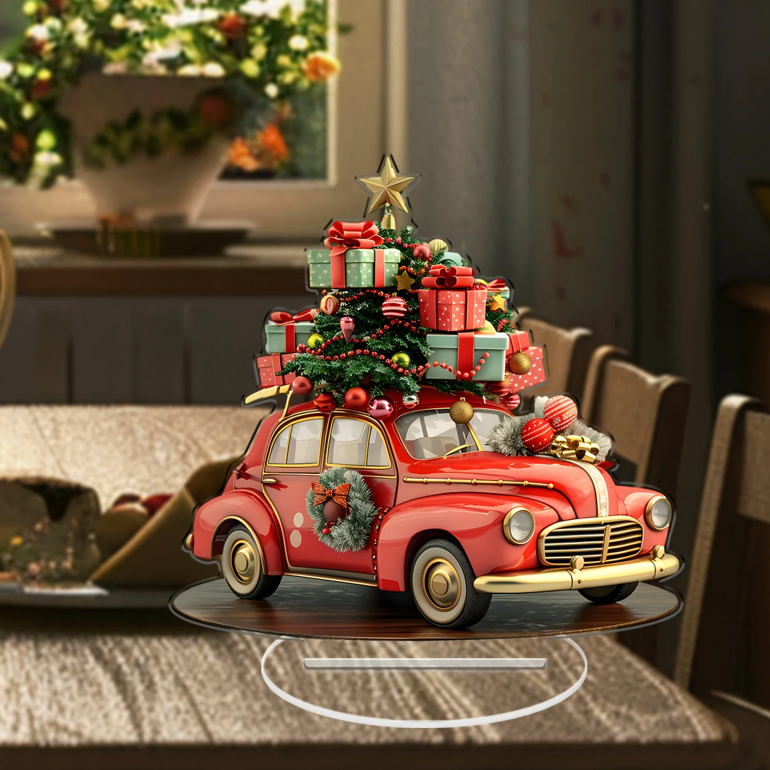 2D Multi-Functional Acrylic Christmas Car Decoration Classic Festival Design Durable Desktop Ornaments Suitable Home Office