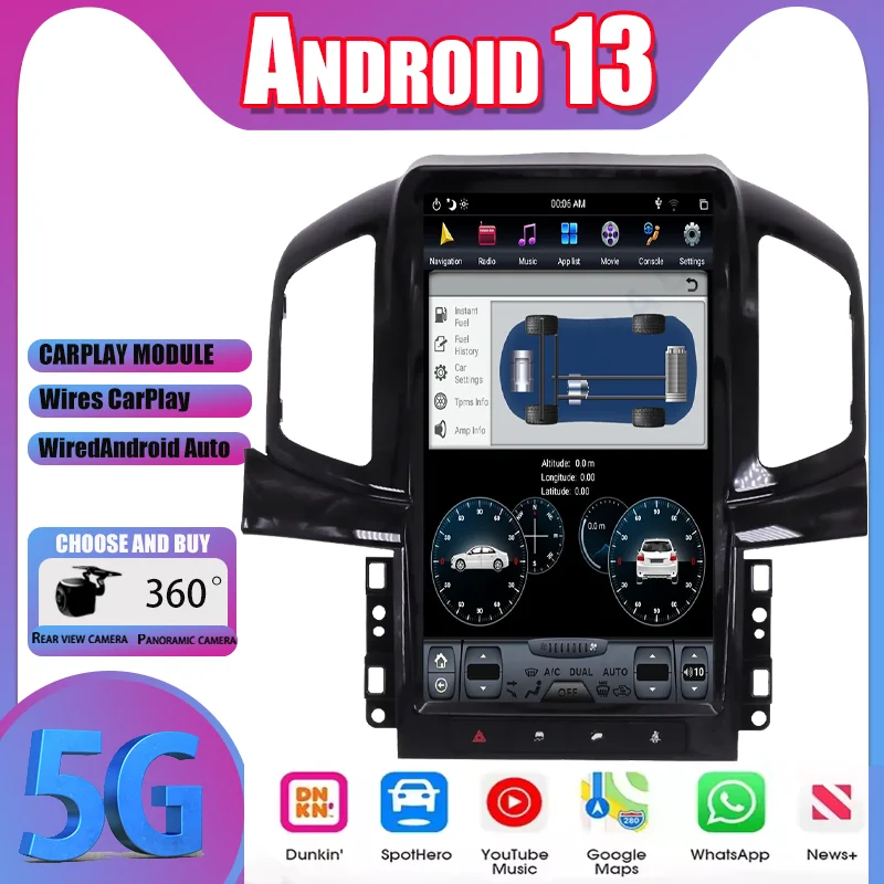 

Автомобильный радиоприемник с экраном 13,6 дюйма и 4K для Chevrolet Captiva C140 2013-2017, GPS Carplay, Android13, автомобильный мультимедийный видеоплеер, стерео головное устройство