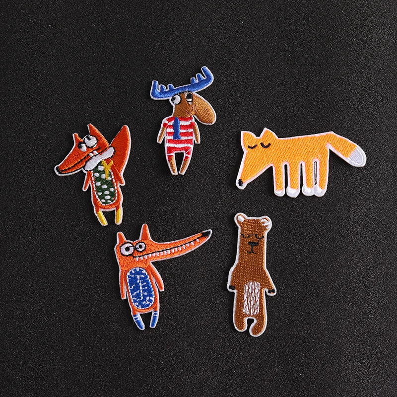 Cartoon fox antelope Bear Animal patches coat bag decoration Decal back glue DIY embroidery children's clothing patch on clothes