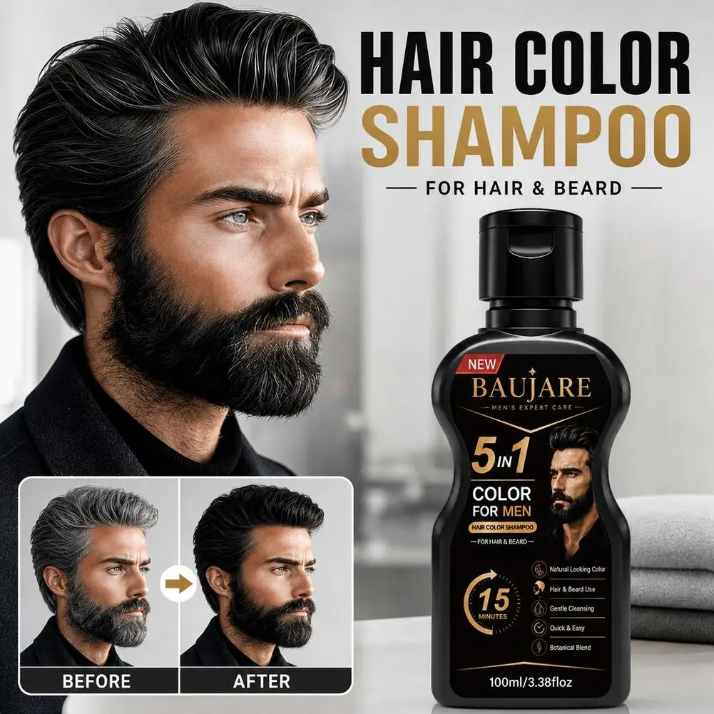 5 In 1 Men Black Hair Color Shampoo 15 Mins Natural Dye For Hair Beard Botanical Gentle Gray Coverage Home Care