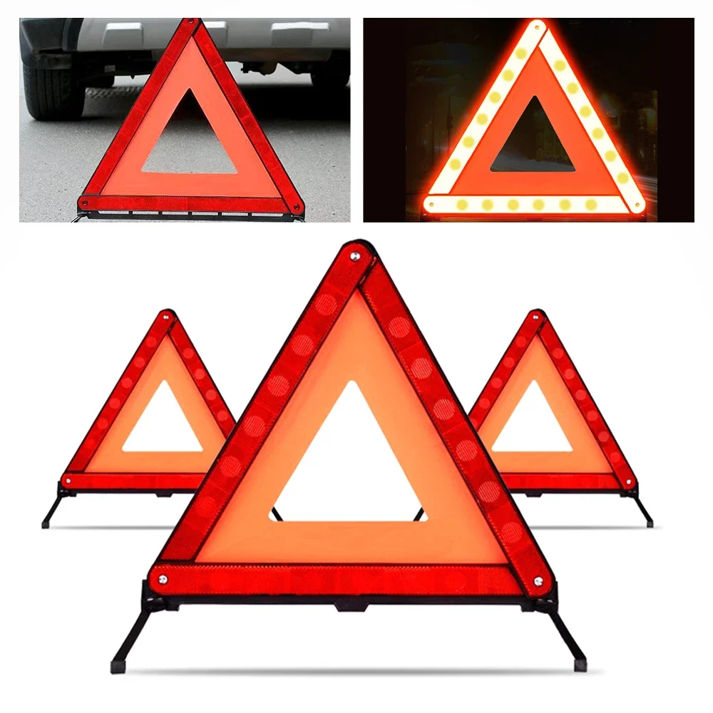 Car Emergency Breakdown Warning Triangle Red Reflective Road Safety Hazard Car Tripod Portable Foldable Stop Sign Reflector