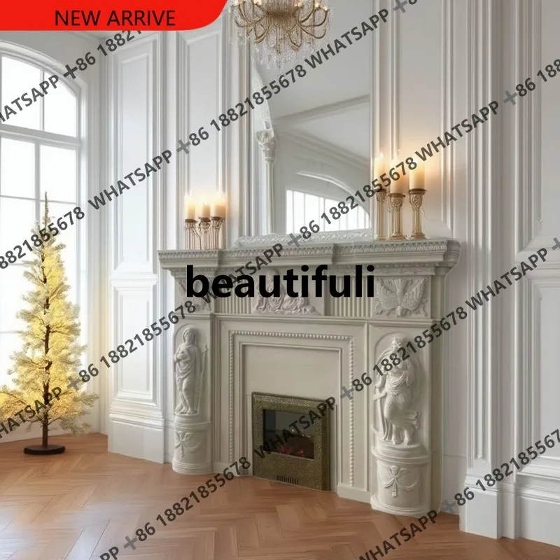 D178 Natural lime stone Portuguese beige retro marble figure fireplace decorative cabinet