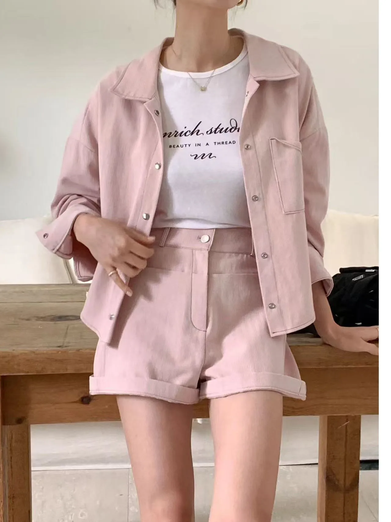 

East Gate Candy Color Collar Loose Long Sve Button irt Women High Waist ort Pants Casual Set Breathable Cotton Spring ...