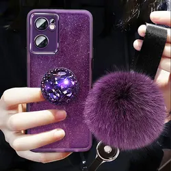 Reno7 5G Glitter fur Ball Case,For OPPO Reno 7 Z Lite 10 Realme C53 Case Luxury Holder Cover Reno7 4G Lanyard Shockproof Coque