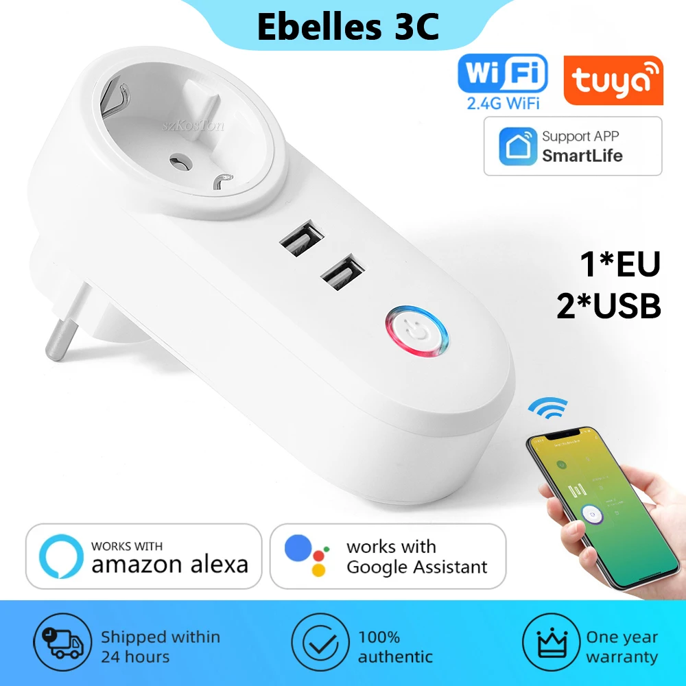 WiFi Smart Plug Tuya Smart Home presa elettrica presa di corrente con 2 telecomando USB tramite Smart Life App Alexa Google