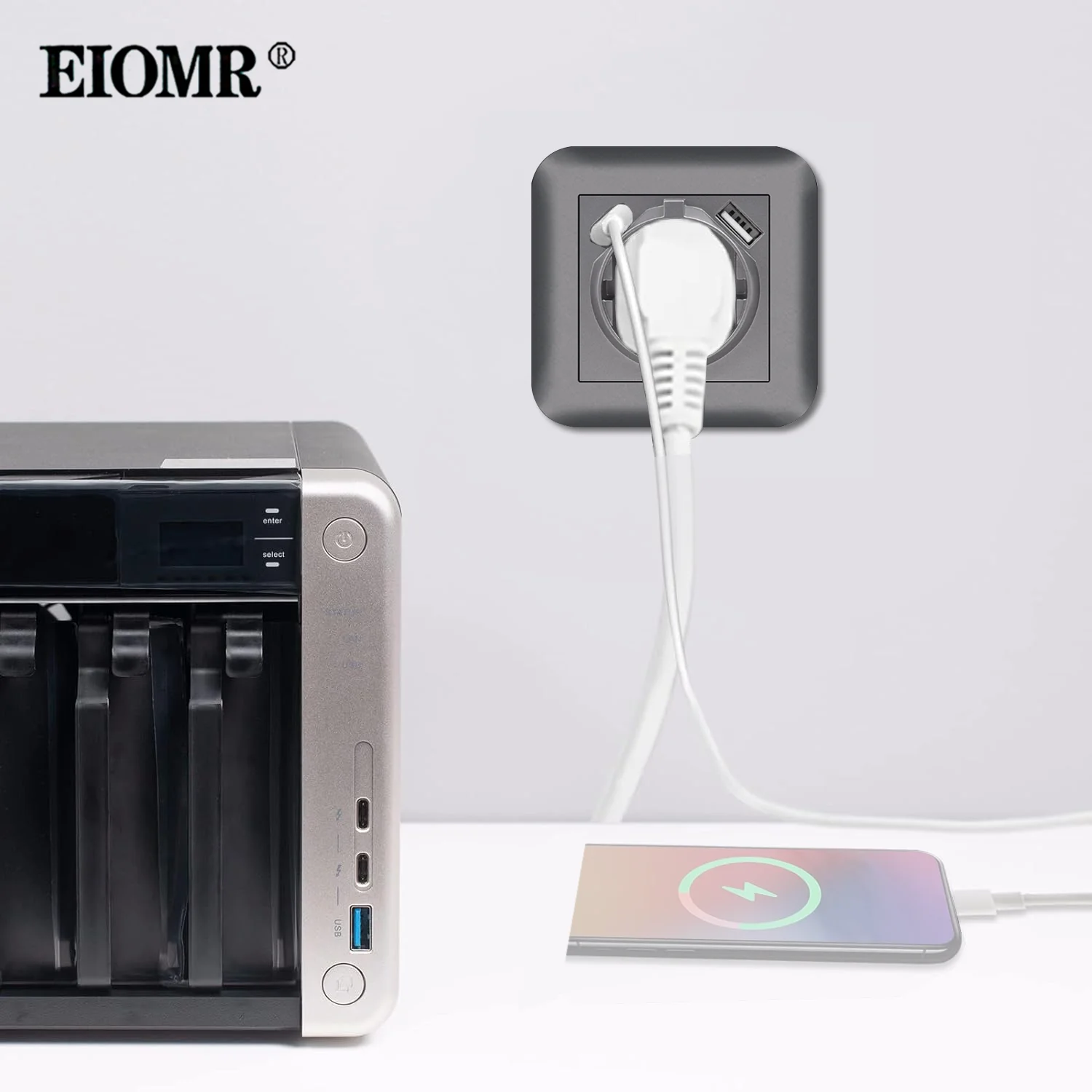 EIOMR Type C USB Charge Socket,Flame Retardant PC Panel,EU Standard Wall USB Power Outlet with Iron Claw Suitable for Round Box