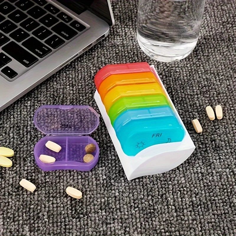 A Week of Medicine Storage Box, Health Care Product Box, 7 Day Plastic Pill Box, Split Weekly Pill Box Travel Pill Box