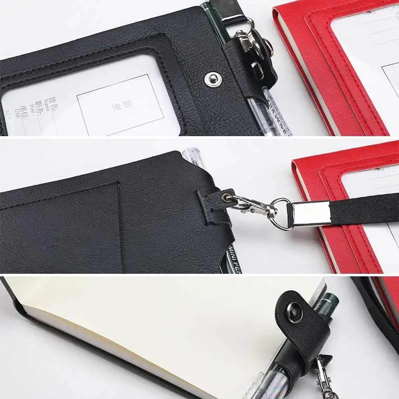 Caderno + cordão + caneta, bloco de notas portátil de superfície de couro PU, mini caderno de bolso com caneta, caderno pequeno, bloco de notas pegajosas