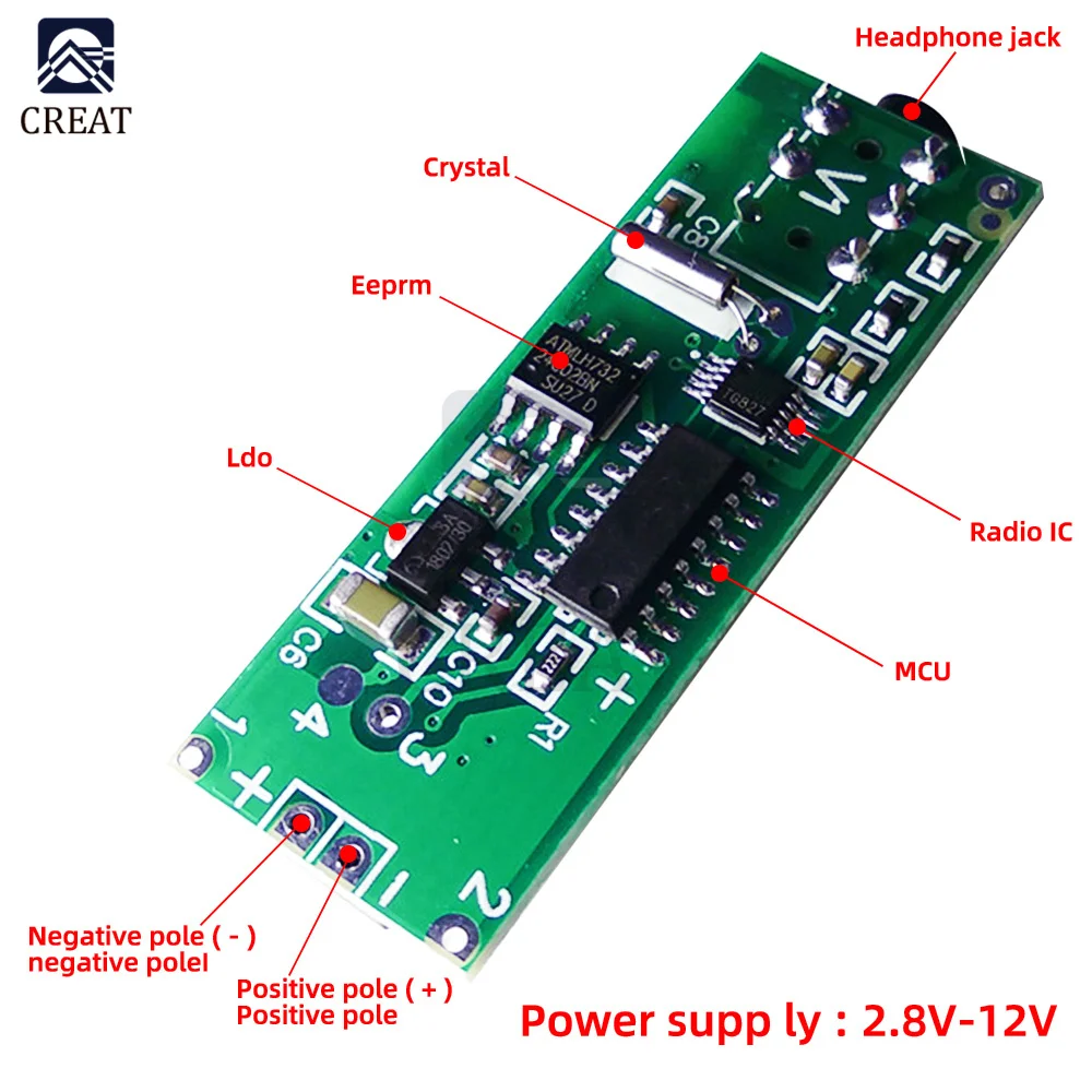 RDA5807 Two-channel Stereo FM Radio Module FM Receiver Board 76.0MHz~108.0MHz DC 2.8V-12V