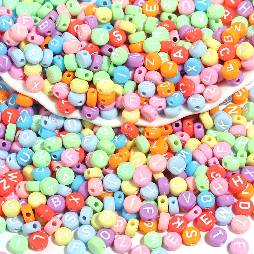 100pcs 7mm Acrylic Mixed Letter Beads Round Flat Alphabet Loose Spacer Beads For DIY Jewelry Making Bracelets Necklace Supplies view 5