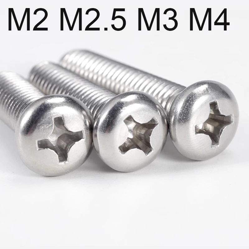 M2 M2.5 M3 M4 Phillips Pan Round Head Screw 316 Stainless Steel Cross Pan Head Small Screws Length 3/4/5/6/8/10/12/14/16-100mm